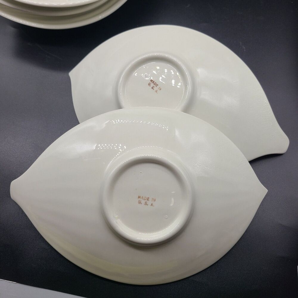 Set (5) Vintage MCM USA Serving Plates Dishes Ceramic Onion Ribbed Bowls - Picture 11 of 11